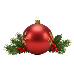 Isolated 3D Rendering of Red Christmas Ornament with Fir and Berries