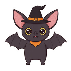 Fototapeta premium Cute Cartoon Halloween Bat Wearing Witch Hat Illustration on Transparent