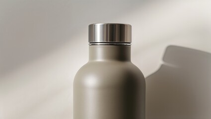 Reusable water bottle on beige background