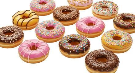 Delicious PNG Assortment of Colorful Donuts with Transparent Background