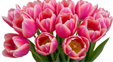 Isolated Bouquet of Fresh Pink Tulips Flowers Transparent Background