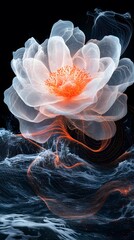 Intricate floral design over a dynamic water surface.