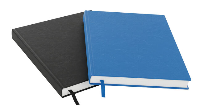 Isolated 3D Rendering of Blue and Black Notebooks on Transparent Background
