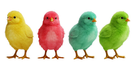 Naklejka premium Colorful Easter Chicks in Yellow Pink Blue and Green on Transparent
