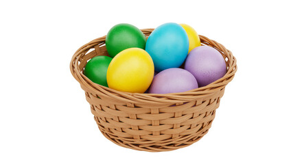 Colorful Easter Eggs in Wicker Basket on Transparent Background
