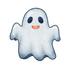 Cute Cartoon Ghost Watercolor Illustration with Transparent Background
