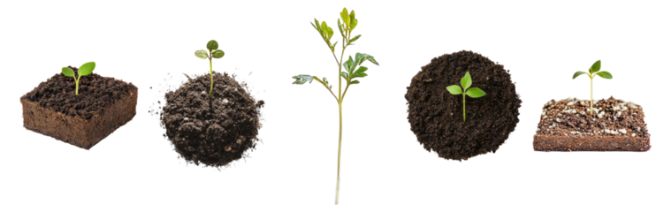 Growth Stages of Seedlings in Soil with Different Textures and Types, Isolated on Transparent, white background