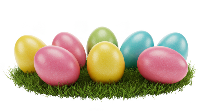 Isolated Easter Eggs with Glitter on Green Grass Illustration