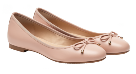 Isolated Fashionable Pink Sparkle Ballet Flats with Bow on Transparent Background