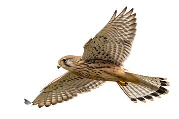 Fototapeta premium Kestrel bird in flight isolated on a white background png ai