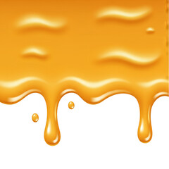 Illustration of Dripping Honey Liquid with Golden Syrup and Caramel Sauce