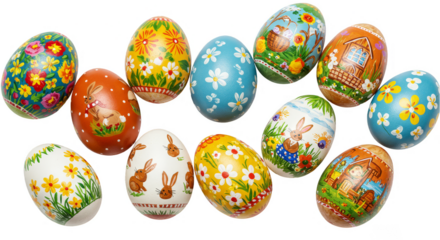 Easter Eggs Collection Hand Painted Decoration Illustration on Transparent