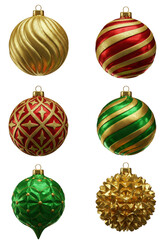 Isolated Christmas Ornaments Gold and Green Festive Holiday Baubles
