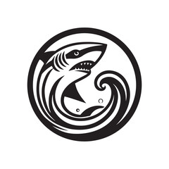 shark logo, editable black and white vector