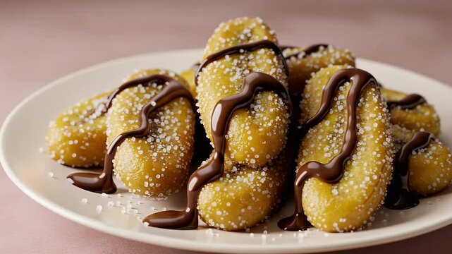 Fried plantains with chocolate sauce dessert