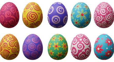 Isolated Illustration of Assorted Colorful Pattern Easter Eggs Decoration