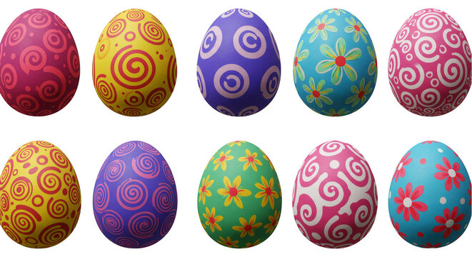 Isolated Illustration of Assorted Colorful Pattern Easter Eggs Decoration