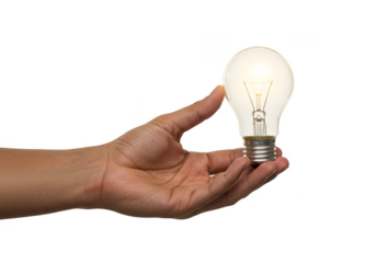 Illustration of Hand Holding Glowing Lightbulb With Idea Generation
