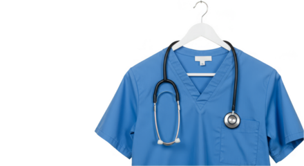 Isolated Medical Scrubs Blue Uniform with Stethoscope and Transparent Background