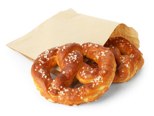 Tasty pretzels with salt isolated on white