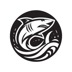 shark logo, editable black and white vector