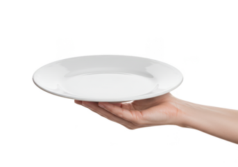 Hand Holding Empty White Plate Isolated with Clean Elegant Serving