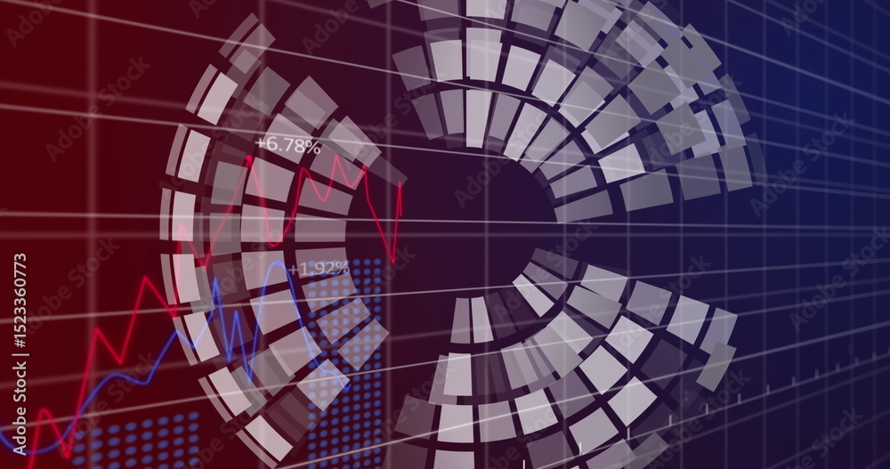 Poster image of spinning globe over statistical data processing against gradient background