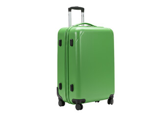 Isolated Green Wheeled Luggage Bag For Travel Trip And Vacation Journey