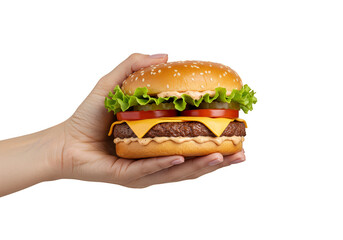 Isolated Hand Holding a Cheeseburger Delicious Fast Food Meal