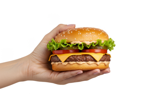 Isolated Hand Holding a Cheeseburger Delicious Fast Food Meal