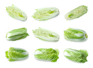 Fresh Chinese cabbage isolated on white, set