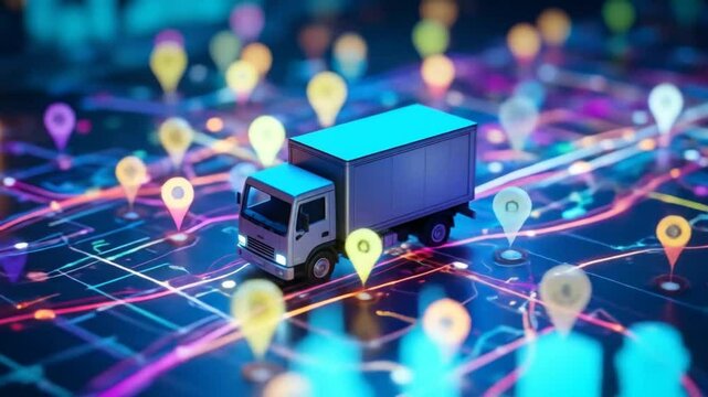 Smart Logistics Network Delivery Truck Route Optimization Mapping Technology. Clean delivery &ndash; no audio, full creative freedom

