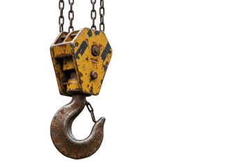 Isolated Illustration of Yellow Crane Hook with Metal Chain on Transparent