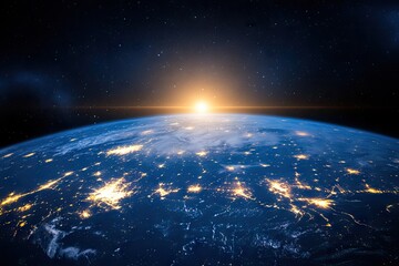 Earth from space, glowing sunrise