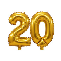 Isolated Image Of Gold Foil Number Balloons Symbolizing Twentieth Anniversary