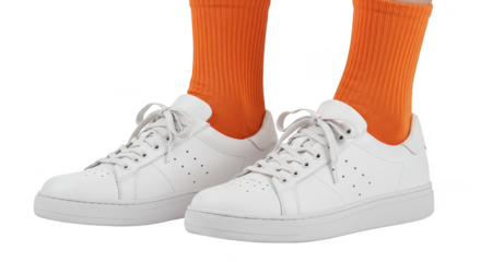 Isolated Image Of White Sneakers And Orange Socks With Transparent Background