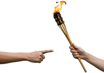 Illustration Hands Holding Burning Tiki Torch with Flame on Transparent