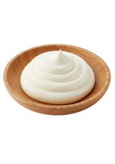 Isolated Mayonnaise Swirls on Wooden Plate Creamy White Condiment