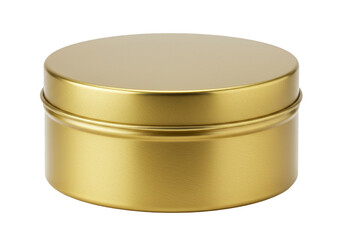 Isolated Metal Golden Tin Container for Storage on Transparent Background
