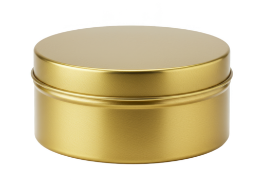 Isolated Metal Golden Tin Container for Storage on Transparent Background