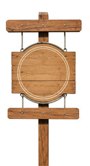 Naklejka premium Isolated Rustic Wooden Signboard with Empty Circle Frame Advertisement