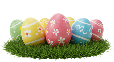 Illustration Seven Easter Eggs Decorated with Floral Pattern on Grass