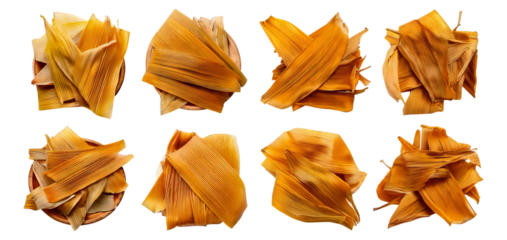 Colorful Dried Leaves Arrangement on Wooden Plates Top View, Isolated on Transparent, white background