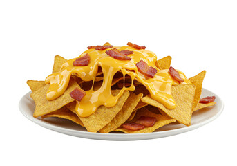 Isolated Nachos with Cheese and Bacon on White Plate Transparent Png
