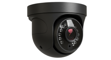 Isolated Security CCTV Camera in Black Dome Shape Digital Surveillance
