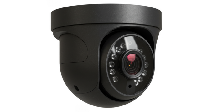 Isolated Security CCTV Camera in Black Dome Shape Digital Surveillance