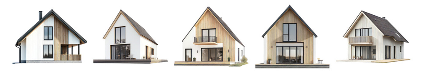 Modern Minimalist House Designs in Various Styles and Colors, Isolated on Transparent, white background