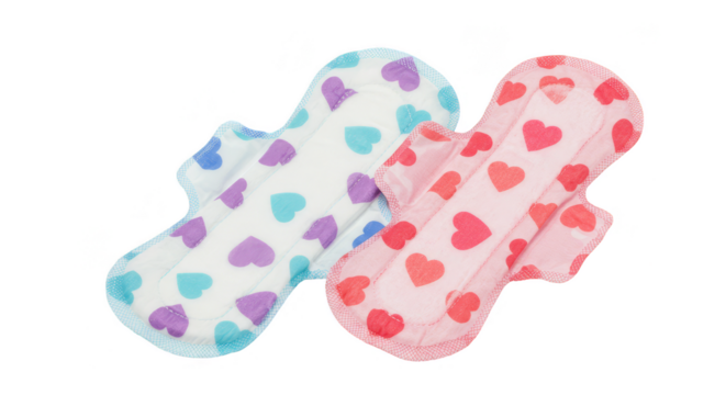 Isolated Background Sanitary Pads with Heart Patterns for Feminine Hygiene