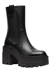 Isolated Black Glitter Ankle Boot with Platform and Block Heel on Transparent