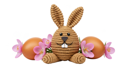 Isolated Still Life Easter Bunny Eggs with Flowers on Transparent